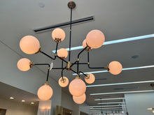 Load image into Gallery viewer, Brass Chandelier With White Glass