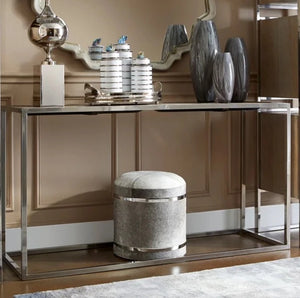 Grey Soft Fur Chrome Stool