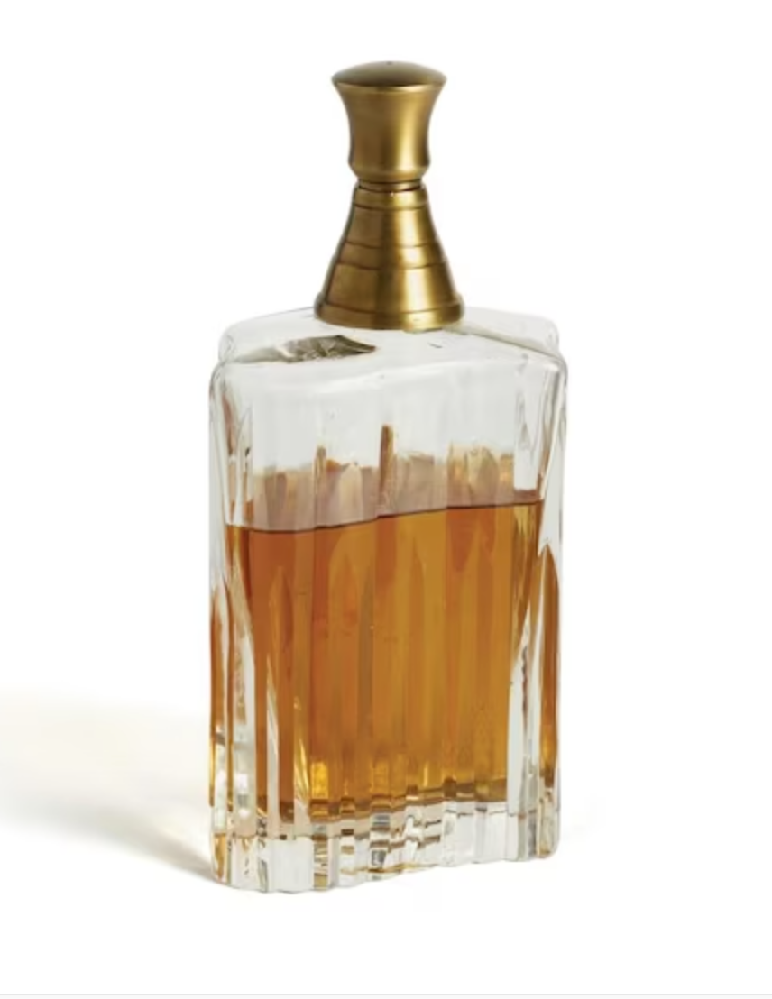 Glass Decanter With Antique Brass Topper