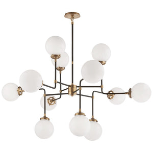 Brass Chandelier With White Glass