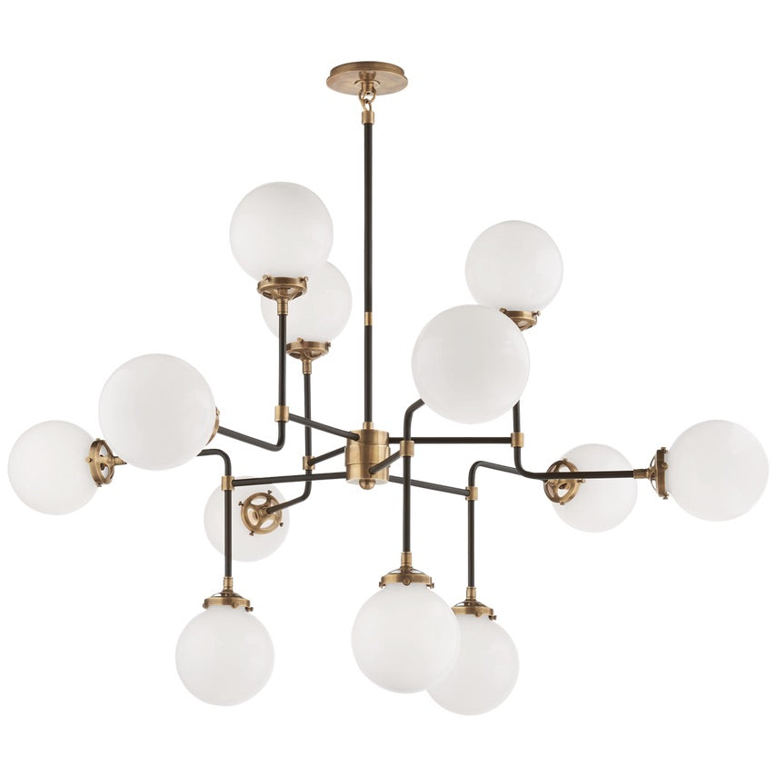 Brass Chandelier With White Glass
