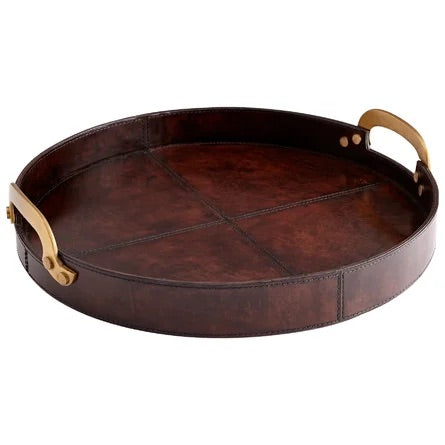 Brown Leather Stitched Tray Large