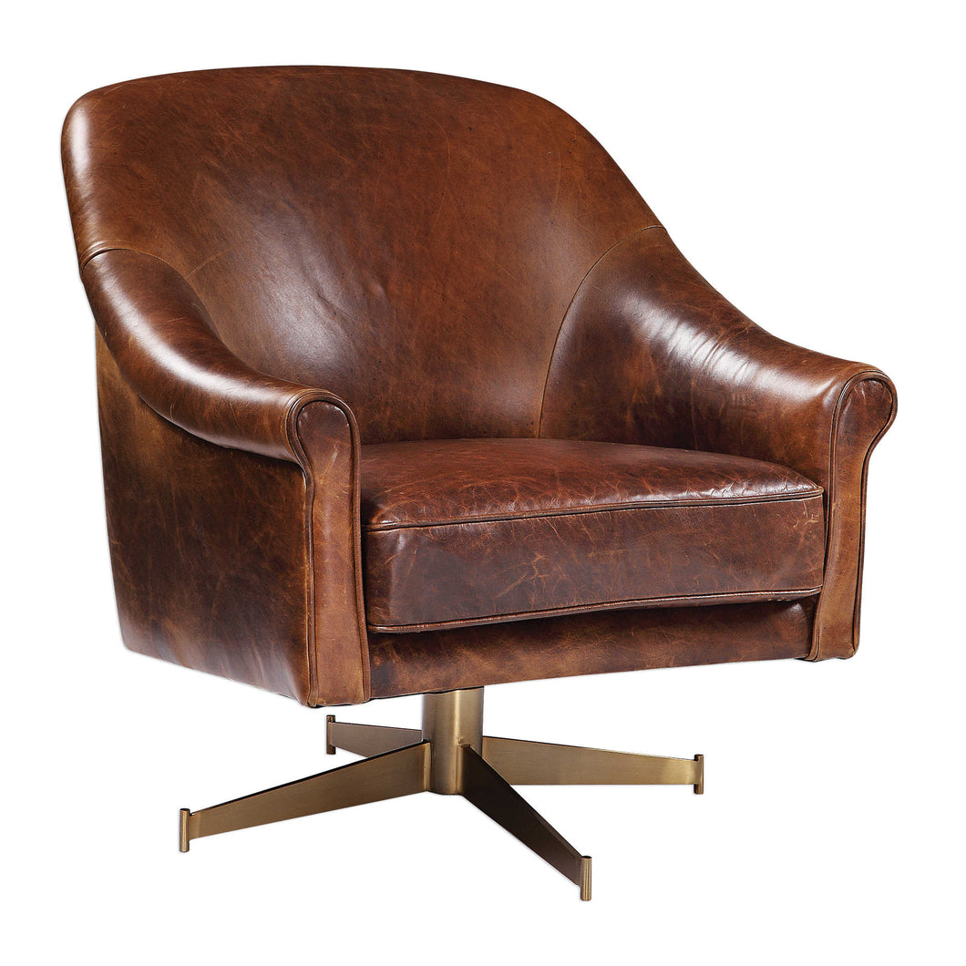 Brown Leather Swivel Chair