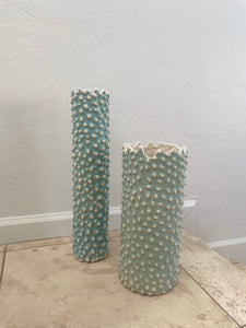 Aqua Glaze Popcorn Vase Short