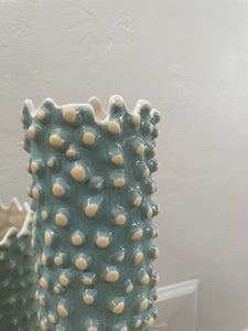 Aqua Glaze Popcorn Vase Tall