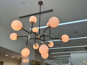 Brass Chandelier With White Glass