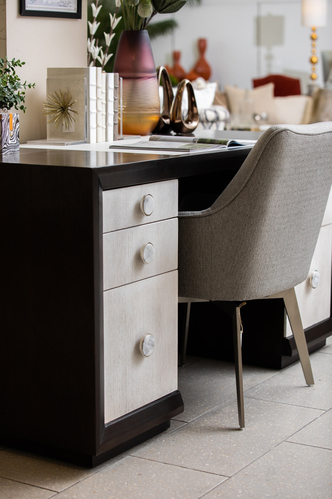 Mahogany And White Oak Marble Desk