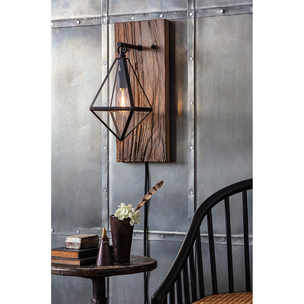 Wood Base With Iron Sconce